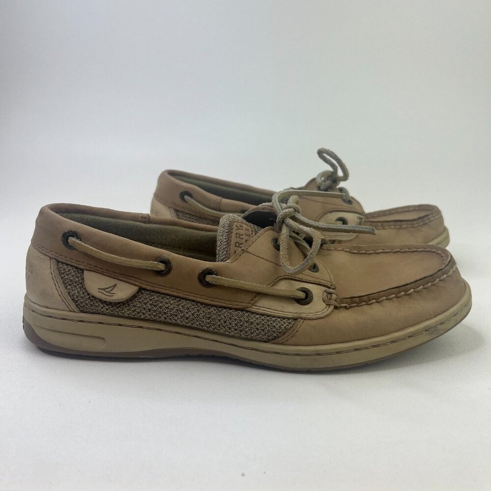 Sperry Top Sider Boat Shoes Womens 7.5 M Bluefish 2-Eye Beige Leather 9276619
